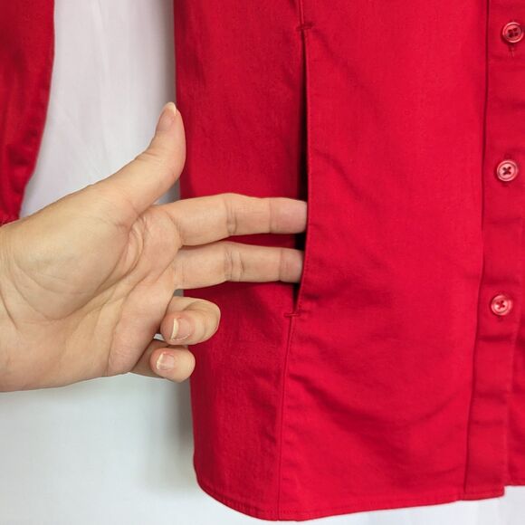 Chico's Size 0/S Red Button Up Shirt Long Sleeve Cotton Spandex Blouse Tunic - Picture 6 of 12